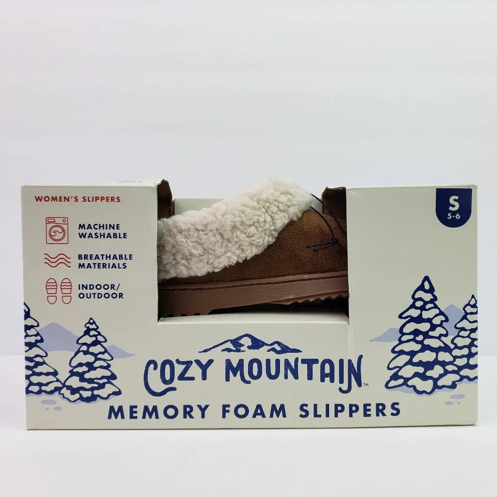 NEW Cozy Mountain Womens Size S 5-6 Chestnut Brown Memory Foam Slip On Slippers